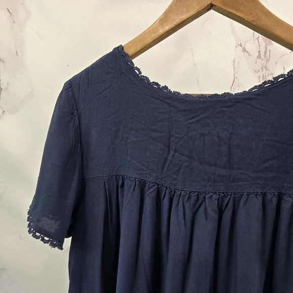 ModCloth Dress Womens Large Blue Shift Peasant Embroidered Floral Peace Mod - Picture 6 of 12